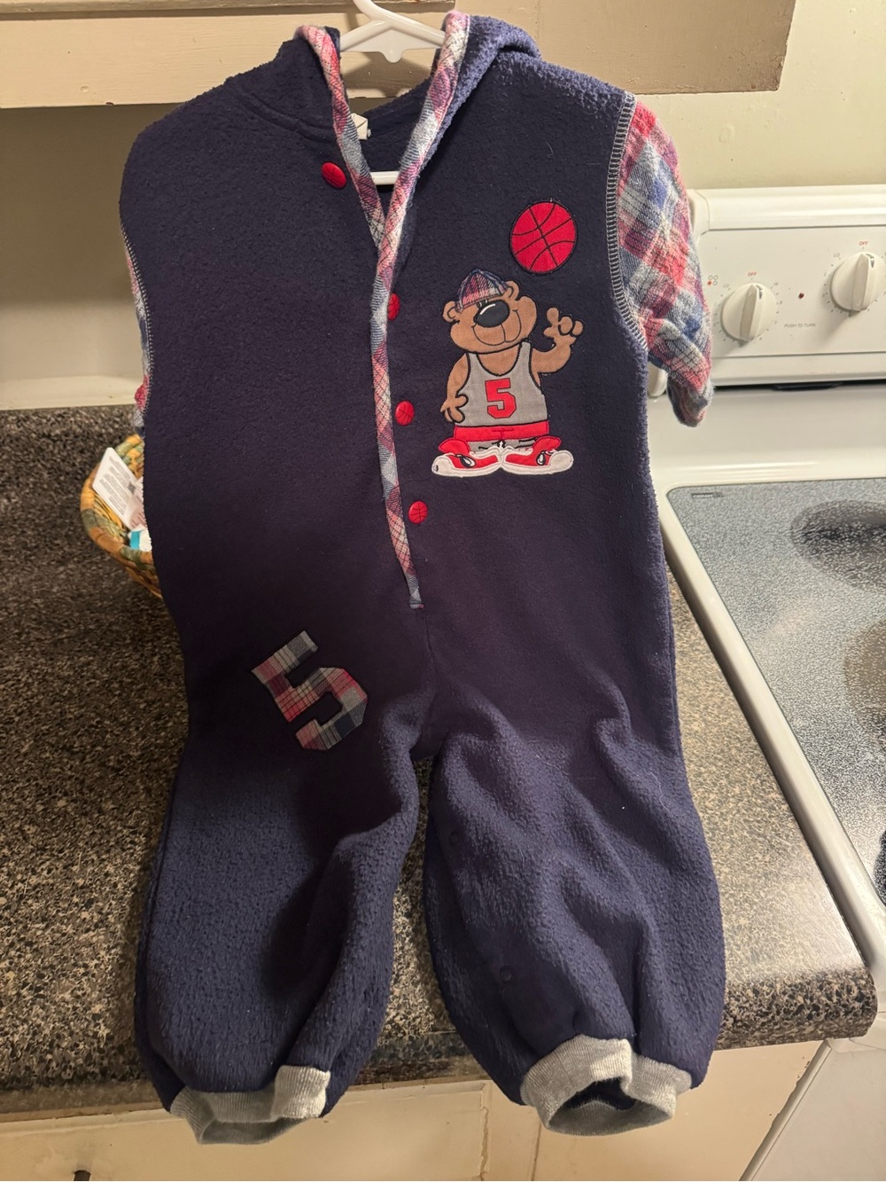 VTG Navy Baby Romper with Bear Basketball Logo